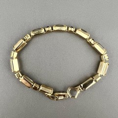 Vintage La Rel Bracelet Glass Rectangle Cabochon Rhinestone Gold Tone Signed 7”