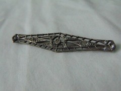 Antique Victorian sterling top crystals filigree bar brooch