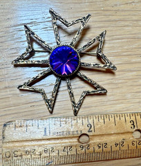 Vintage Signed Edlee Rivoli Purple Rhinestone Maltese Cross Brooch Etruscan