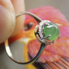 Size 6 Certified Natural (Grade A) Icy Green Jadeite JADE Diamond 18K Ring #R167