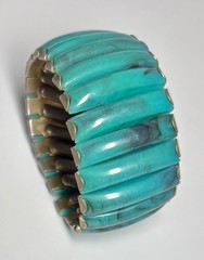 Vintage 50s Accordion Aqua Marbled Lucite Segment Expansion Cuff Bracelet