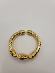 Vtg JOAN RIVERS Clamper Bangle Bracelet Goldplate Rope Design Purple Glass Stone