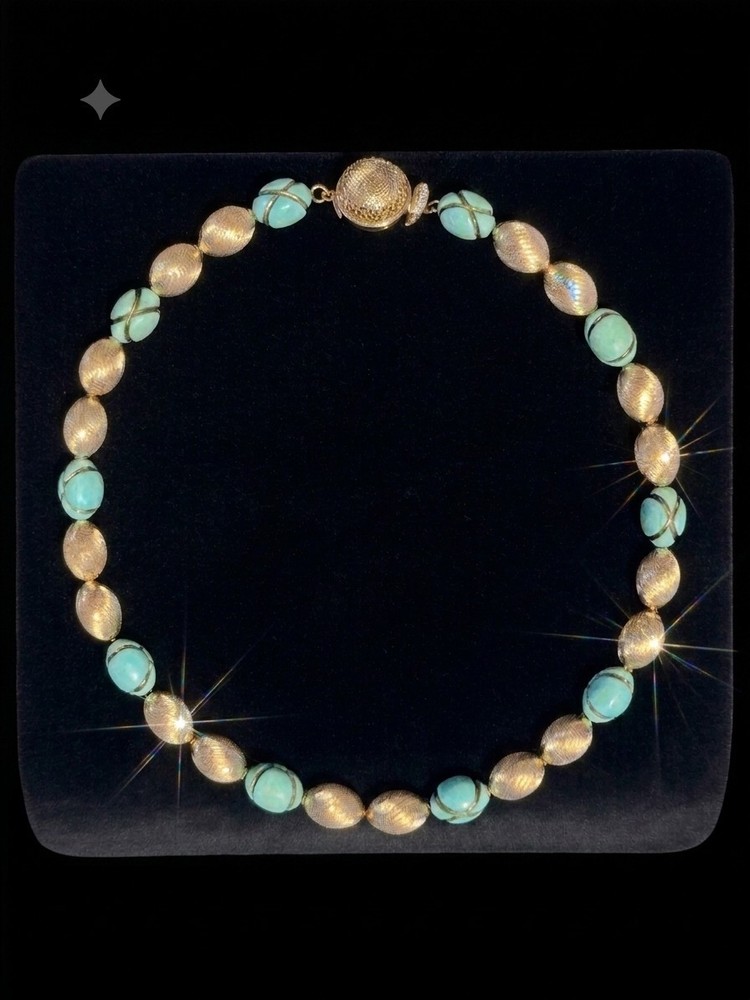 LOVELY GOLD AND TEAL VINTAGE NECKLACE