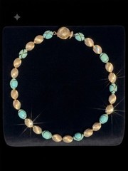 LOVELY GOLD AND TEAL VINTAGE NECKLACE