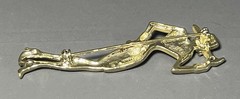 Vintage AJC Fashion Lady in Suit and Hat Brooch Gold Tone Pin 2 7/8 inch