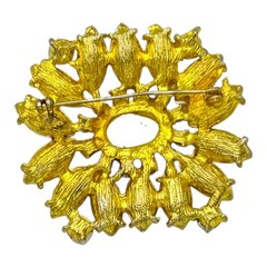 Vintage Pastel Purple Blue Rhinestone Brooch Cabochon Center Gold Tone Pin