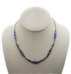 Southwestern Style Multi Color Blue Stone and Metal Vintage Necklace 17 Inch