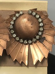 Vintage High End Fashion Jewlery Copper & Rhinestone Unique Clip-on Earrings