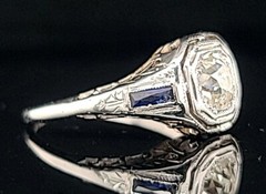 0.65ct Vintage filigree ring old mine cut Diamond belais 18k white gold