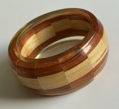 Vintage Wood & Clear Lucite Wide Chunky Bangle Bracelet 8.5in Ladies 94g