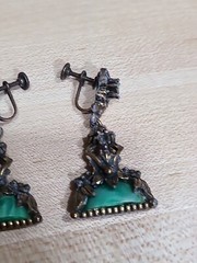 Selro Selini Green Resin Drop Dangle Earrings Vintage Art Deco 30s 40s Flapper