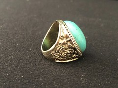 Vintage Ring, Oval shape Turquoise stone, Gold Tone, Size 7, Unknown Metal