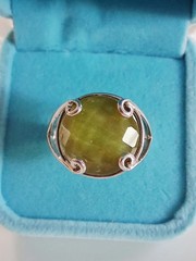 Vintage Designer Faceted Prehnite Cocktail Statement Ring Size 9 Sterling Silver