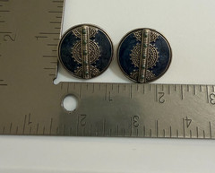 Vintage Signed Berebi Blue Enamel Button Post Earrings Blue Jean Boho Celestial