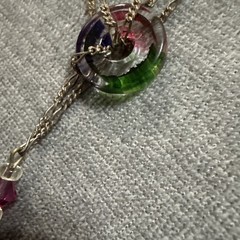 VTG Sterling Silver Lariat Necklace Crystal Bead Handblown Glass Pendant Colored