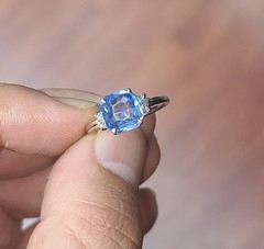 Vintage 14k White Gold Engagement Ring 2.75ct.Natural Blue Sapphire Radiant GIA