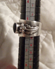 Genuine Vintage Sterling Silver Black Onyx Wide Band Flower Ring Sz 5.5, S West