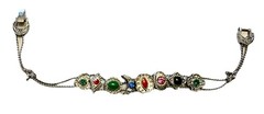 VTG Victorian Revival Slider Charm Bracelet Silvertone Rhinestones Enamel 7 1/4″