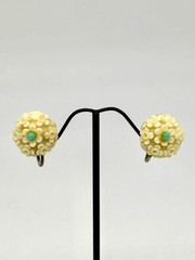 Vintage Earrings Carved Lucite/Resin Flowers Faux Turquoise Screw-Back, Unsigned