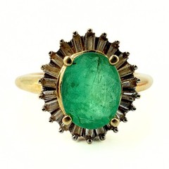 Stunning Marked 14k Gold Classic Emerald Diamond Ballerina Cluster Ring Sz 8