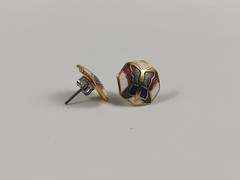 Pierced Earrings Gold Tone Multicolor Enamel Butterfly Costume Jewelry Vintage