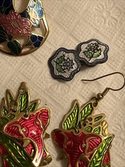 Vintage Cloisonne Butterfly Jewelry 7pc Pendants Earrings Elephant Peacock Cuff