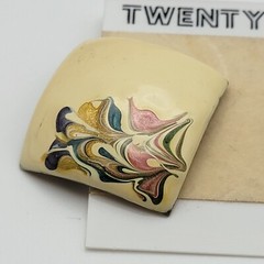 Vintage Floral Enamel Stud Earrings Beige/Multicolor Square Pierced Twenty West