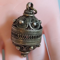 Vintage Ethnic Silver Filigree Orb Pendant Locket 1.5” Ornate Prayer Box Amulet