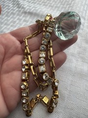 Vintage Gold Tone Aqua Rhinestone Necklace Large Faceted Glass Pretty Pendant