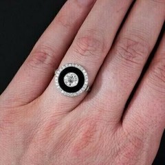 3 CT White Round Cut CZ & Black Onyx Art Deco Antique Wedding Ring In 925 Silver