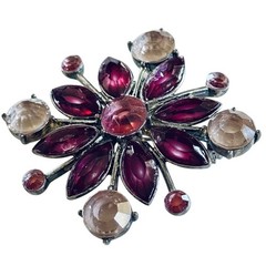 Pink Burst Crystal Star Brooch Pin KC Kenneth Cole Signed Silver Rare Designer