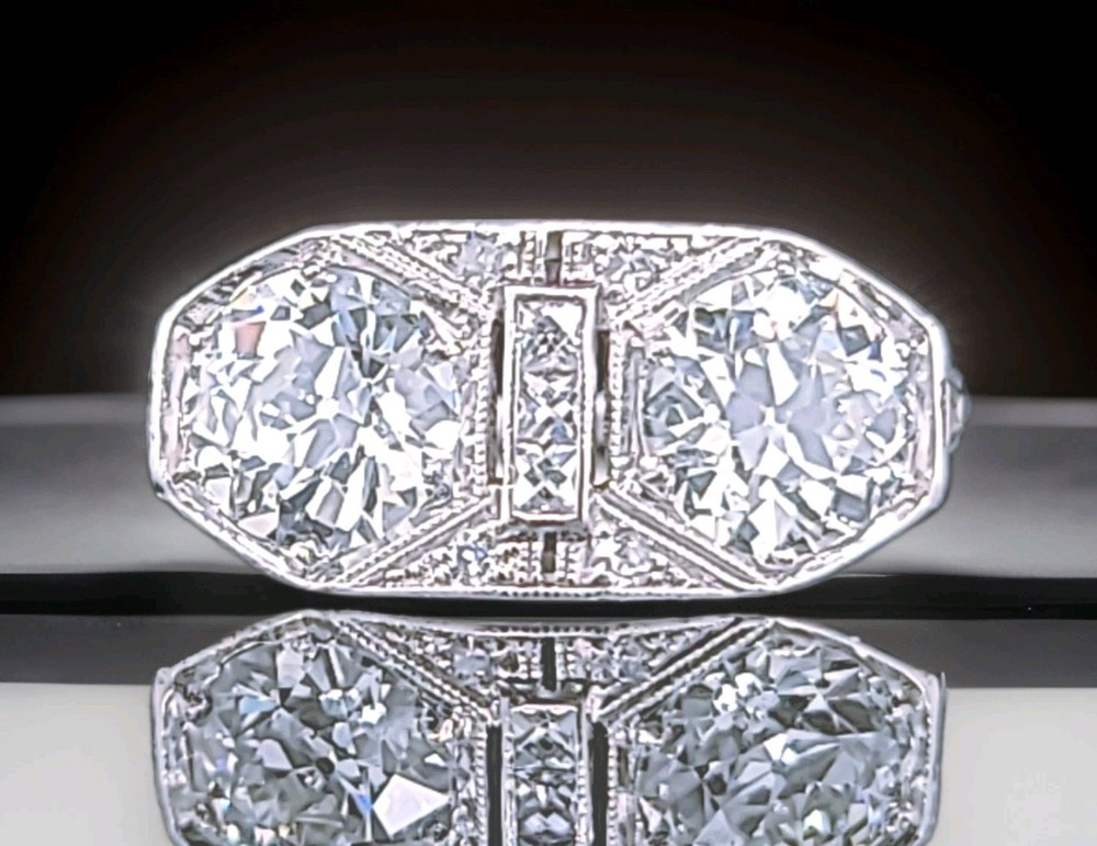 2.30ct. Platinum Vintage Filigree Engagement Ring Natural Old Euro Cut 1920’s