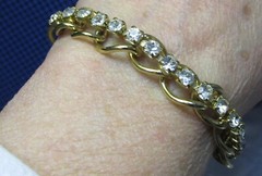Vintage Sparkling Clear Rhinestone 7.5″ Bracelet Tennis / Chain Gold Plate