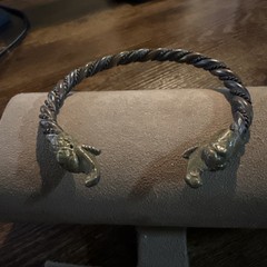 Antique Elephant Cuff Bracelet Twisted Tri Color Metal Copper Brass