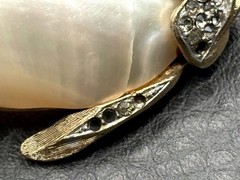 Coro Mother of Pearl Shell Jelly Belly Fish Brooch Faux Coral Rhinestone READ