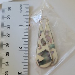 Alpaca Mexican Abalone Teardrop Inlay Dangle Earrings White Enamel