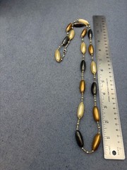 Vintage Oval Bead Necklace 34 In Gold Yellow Brown Multi-Tone Earthy Retro Boho