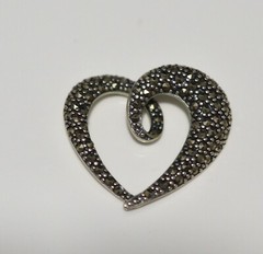 Open Heart Shaped Sterling Silver Marcasite Pendant Slide
