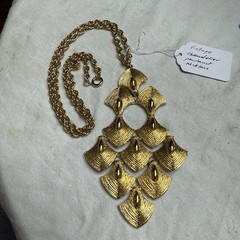 Vintage Gold ToneStatementPendant Necklace Large Abstract Geometric Runway Style