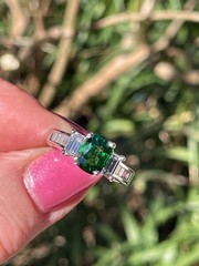 Vintage GIA 2.46ctw Natural Green Cushion Cut Tsavorite Diamond Platinum Ring