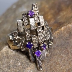 ESPO Sterling Silver Amethyst Ring Abstract Brutalist MCM Size 6 | 5.31g Vtg