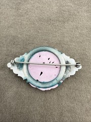Art Deco Art Nouveau Molded Carved Pink Enamel Floral Brooch Pin
