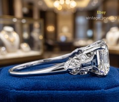 14K Gold Finish 4CT Asscher Cut Lab Created Diamond Ring Vintage Art Deco Style
