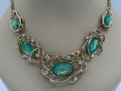Stunning Vintage 1960’s-70’s Opaline Glass and Rhinestone Demi-Parure Set