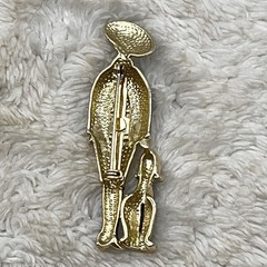 Vintage Figural Brooch Lady Dog Gold Tone 2.75″
