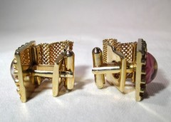 Vintage Pink Stone Gold Tone Mesh Cufflinks K836