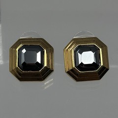 Vintage Lanvin Germany Gold Tone Octagon Hematite Art Deco Style Stud Earrings