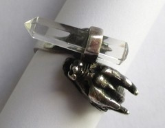 Sz 9.5 VINTAGE STERLING SILVER CLEAR QUARTZ ROCK CRYSTAL WAND DRAGON RING