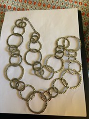 LONG VINTAGE SILVER TONE VCLM NECKLACE W/ INTERLOCKING CIRCLES