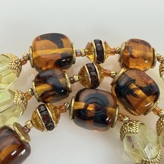 Vintage Vendome Necklace Gold Tone Cognac & Cream Glass Beads 26″
